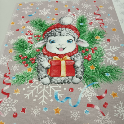 Рогожка  Новогодние овечки, купон 60*150 см, рис 13665 150 см