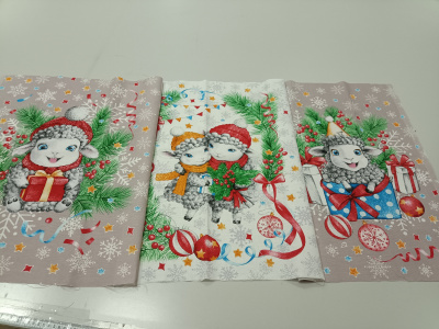 Рогожка  Новогодние овечки, купон 60*150 см, рис 13665 150 см