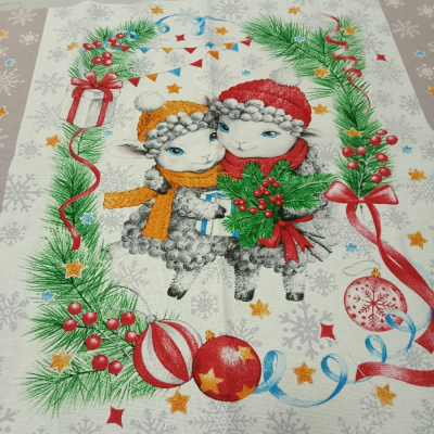 Рогожка  Новогодние овечки, купон 60*150 см, рис 13665 150 см