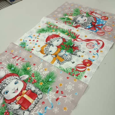 Рогожка  Новогодние овечки, купон 60*150 см, рис 13665 150 см