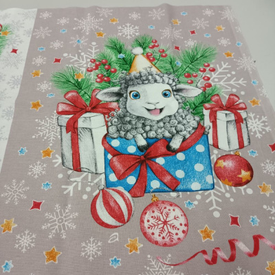 Рогожка  Новогодние овечки, купон 60*150 см, рис 13665 150 см