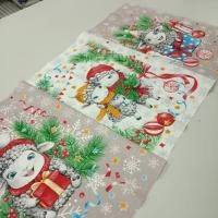 Рогожка  Новогодние овечки, купон 60*150 см, рис 13665 150 см
